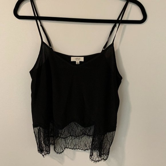 Aritzia Wilfred 100% silk black lace cropped camisole, XS. - Picture 1 of 5